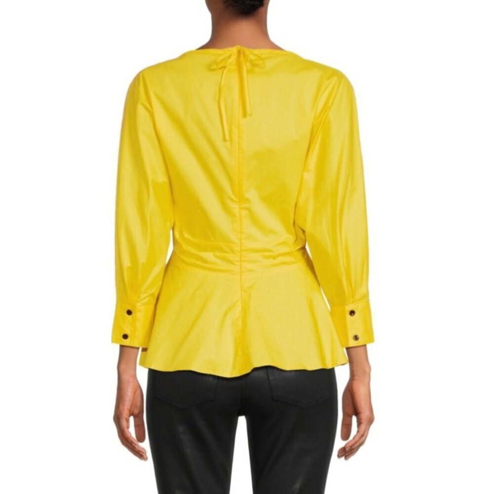 Proenza Schouler White‎ Label Women's 8 Poplin V-Neck Top Bright Yellow Peplum - Picture 2 of 15